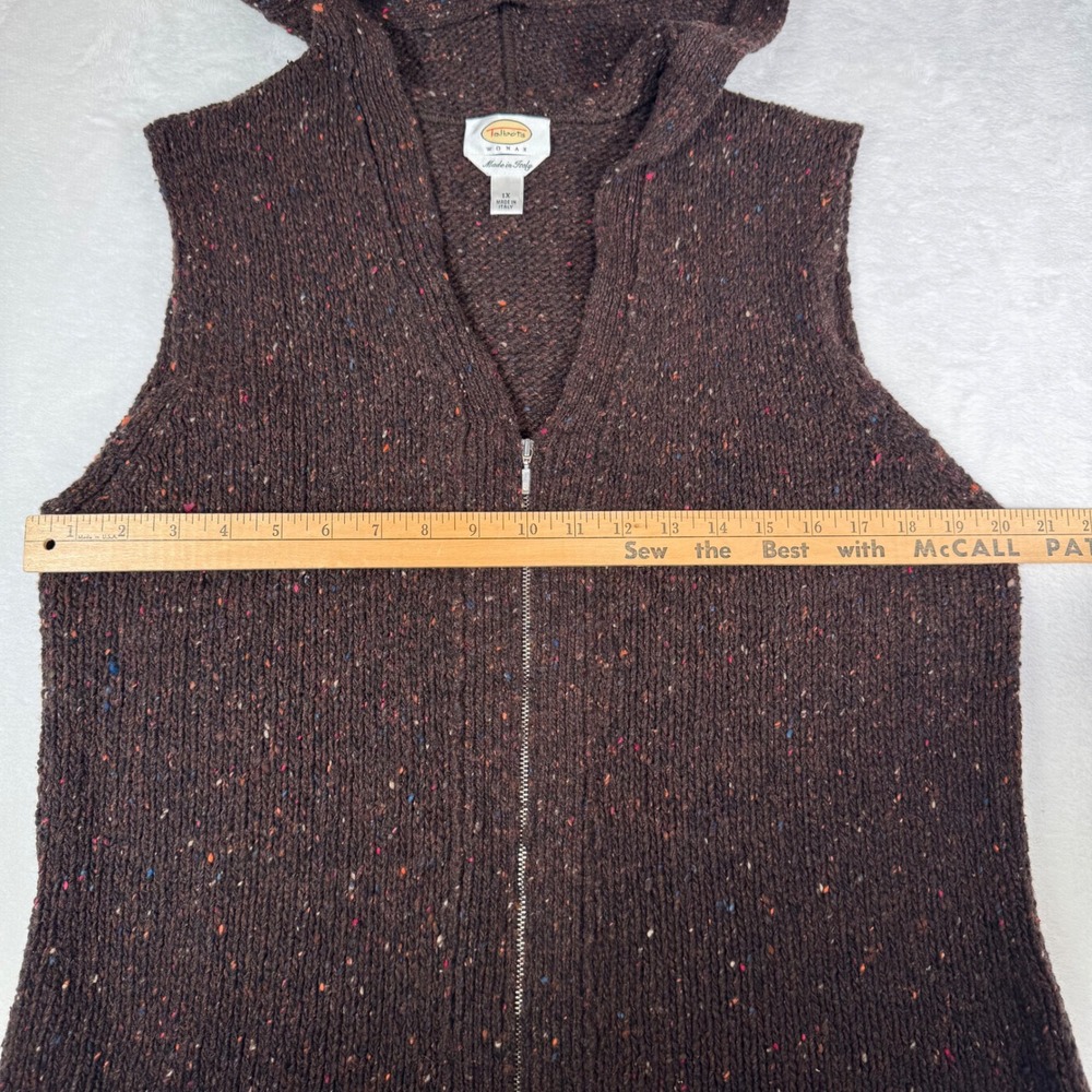 Talbots Woman Brown Speckled Knit Zip Up Wool Blend Hooded Vest 1X Made in Italy - Picture 7 of 8
